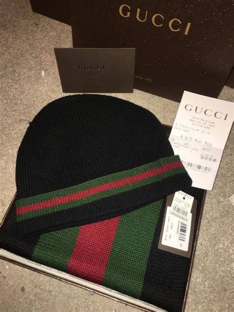 black gucci hat and scarf|gucci black and white scarf.